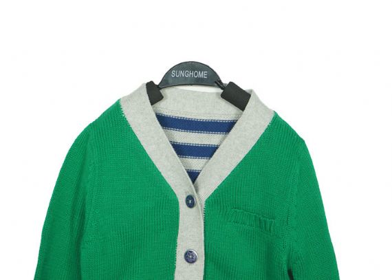 Cuello en V de acrílico suave del jersey de punto de los niños del verde de la niña con el botón para la primavera - 12392025