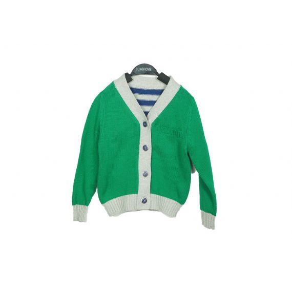 Suéter de tricô infantil verde bebê menina gola V em acrílico macio com botão para primavera - 12392025