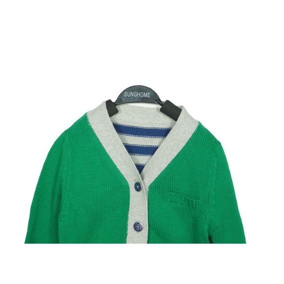 Suéter de tricô infantil verde bebê menina gola V em acrílico macio com botão para primavera - 12392025