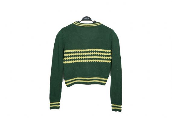 Suéter de punto para niños con patrón verde con cuello en V británico, ropa para niños - 12395903