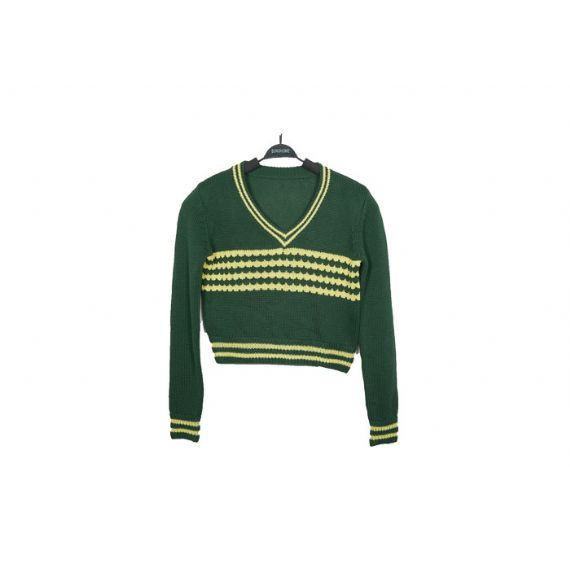 Suéter de tricô britânico com decote em V padrão verde para meninos roupas de pulôver para crianças - 12395903