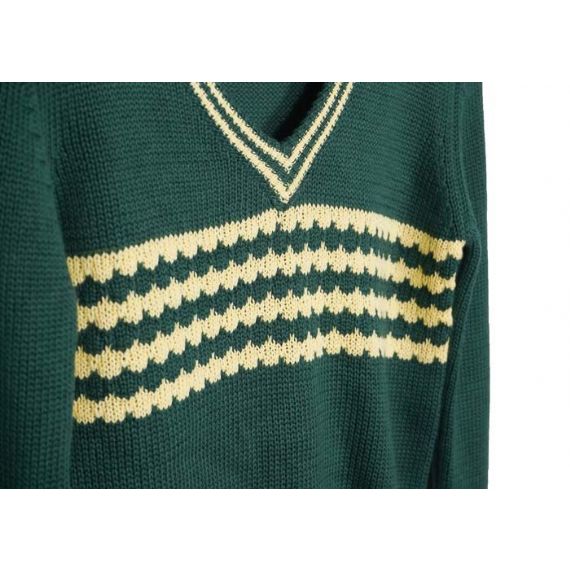 Suéter de tricô britânico com decote em V padrão verde para meninos roupas de pulôver para crianças - 12395903