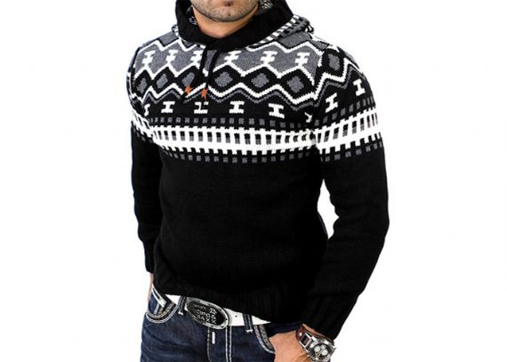 Suéteres divertidos de Navidad del telar jacquar elegante, sudadera con capucha pegajosa de la ropa de la Navidad para los hombres - 11153754