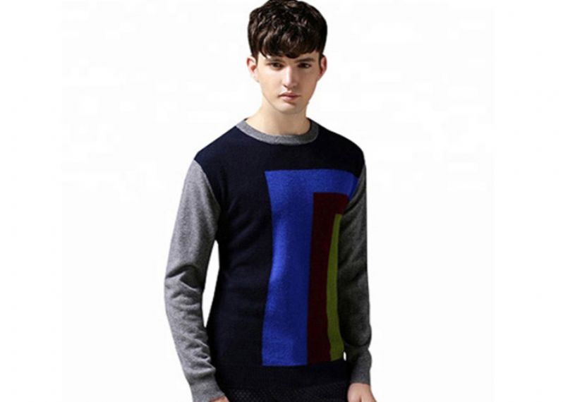 Jersey de algodón para hombre de primavera, jersey de colores con estampado de intarsia y cuello redondo de calibre 12 - 11202618