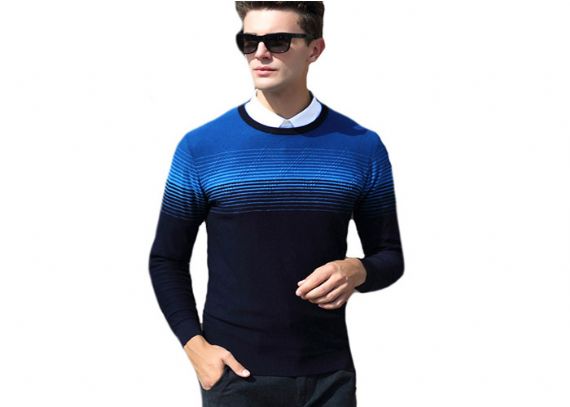 Estilo del telar jacquar de los patrones que hacen punto planos del suéter del cuello redondo de los hombres casuales de las lanas finas - 11202970