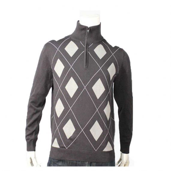 Suéter de punto con cuello alto y estampado clásico de Intasia con cremallera - 11989635