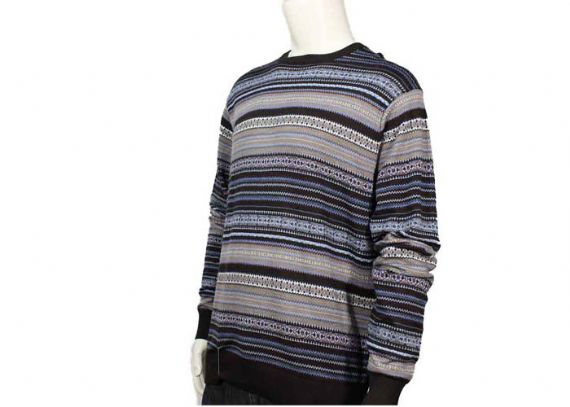 Suéter de punto de lana para hombre Jersey de cuello Suéter de invierno para hombre en patrón de rayas