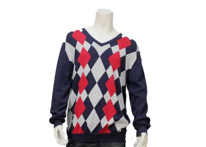 Diseño de suéter de argyle para hombres, estampado de intarsia, jersey de punto de manga larga con cuello en V - 11999935