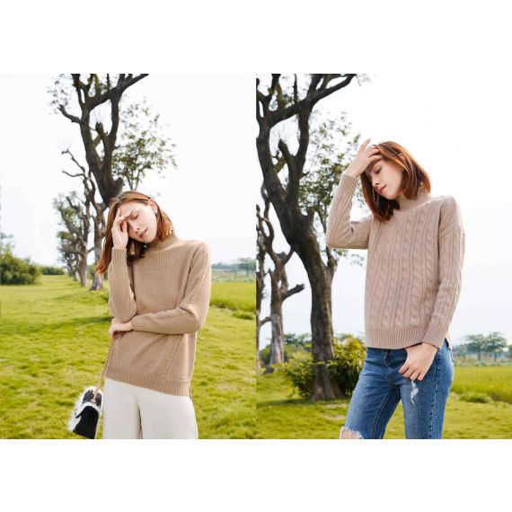 Suéter feminino de cashmere com estampa jacquard sob medida anti-pilling respirável - 11272353