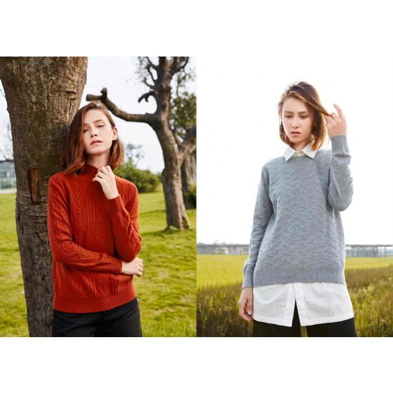 Suéter feminino de cashmere com estampa jacquard sob medida anti-pilling respirável - 11272353