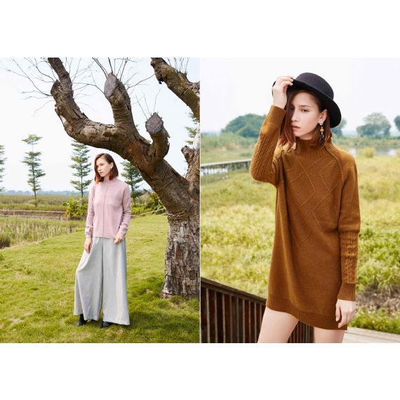 Suéter feminino de cashmere com estampa jacquard sob medida anti-pilling respirável - 11272353