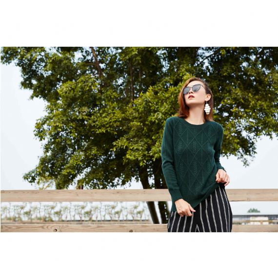 Suéter feminino de cashmere com estampa jacquard sob medida anti-pilling respirável - 11272353