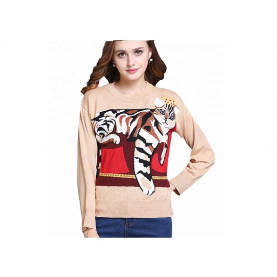 Novo design suéter de lã feminino intarsia lã tigre padrões de tricô para outono - 11202506