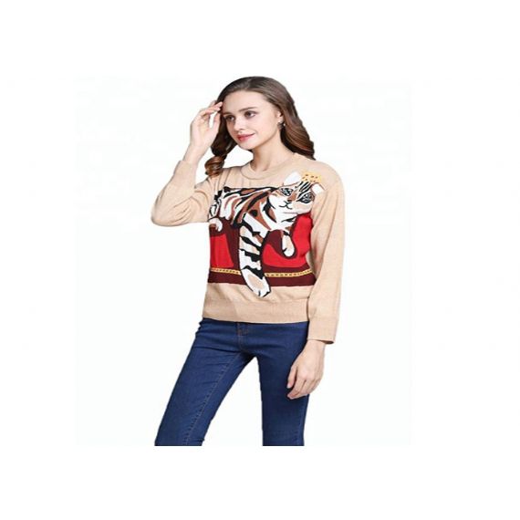 Novo design suéter de lã feminino intarsia lã tigre padrões de tricô para outono - 11202506