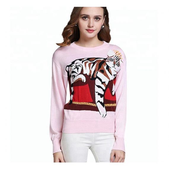 Novo design suéter de lã feminino intarsia lã tigre padrões de tricô para outono - 11202506