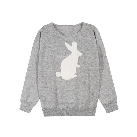 Suéter feminino de malha intasia animal padrão coelho pulôver anti-encolhimento - 11612445