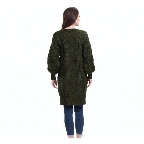 Suéter feminino de malha de algodão longo padrão jacquad tamanho personalizado - 11613198