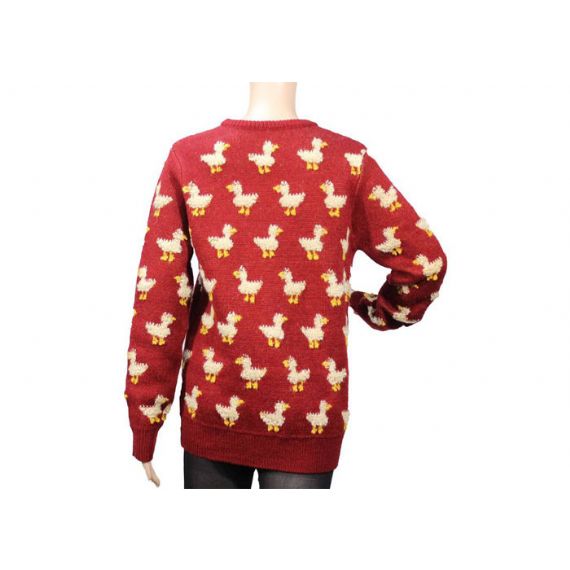 Suéter pulôver feminino gola careca vermelho mohair calibre 9 bonito padrão de malha de pato - 12090456