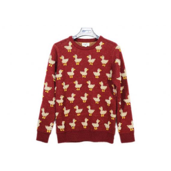 Suéter pulôver feminino gola careca vermelho mohair calibre 9 bonito padrão de malha de pato - 12090456