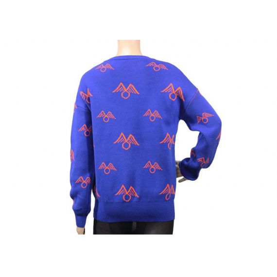 Suéter feminino de tricô longo azul acrílico jacquard suéter respirável outono gola redonda - 12093466