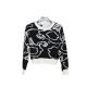 Suéter de malha feminina jacquard preto e branco de algodão puro, suéteres de primavera personalizados - 12099613