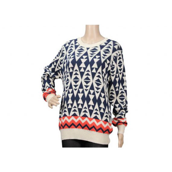 Suéter feminino outono inverno jacquard tricotado com design de diamante - 12101662