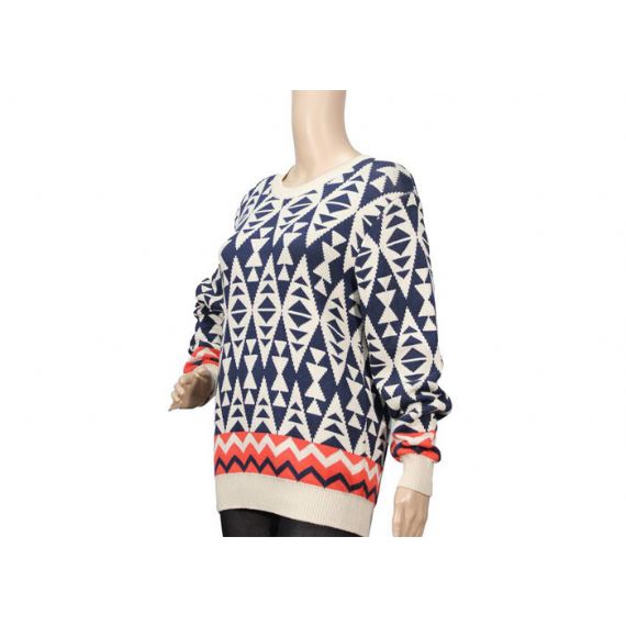 Suéter feminino outono inverno jacquard tricotado com design de diamante - 12101662