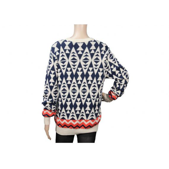 Suéter feminino outono inverno jacquard tricotado com design de diamante - 12101662