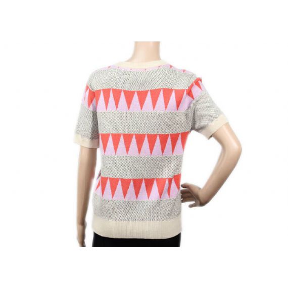 Suéter Jacquard Top Feminino de Malha Gola Crew Manga Curta para a Temporada de Verão - 12103031