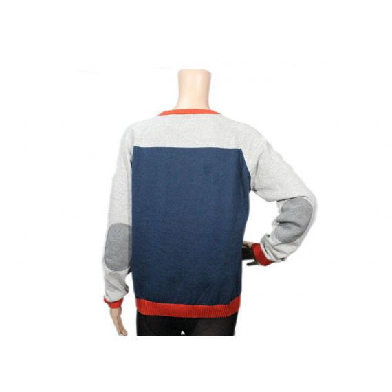 Suéteres de malha com gola redonda manga longa azul feminina padrão jacquard - 12103674