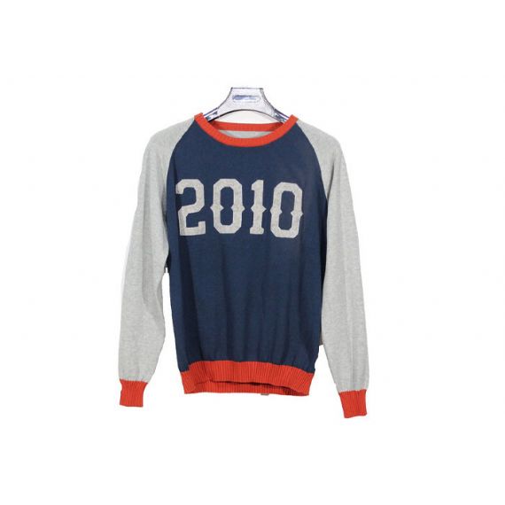 Suéteres de malha com gola redonda manga longa azul feminina padrão jacquard - 12103674