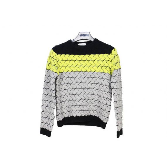 Suéter tricolor feminino manga longa gola redonda jacquard preto amarelo - 12104000