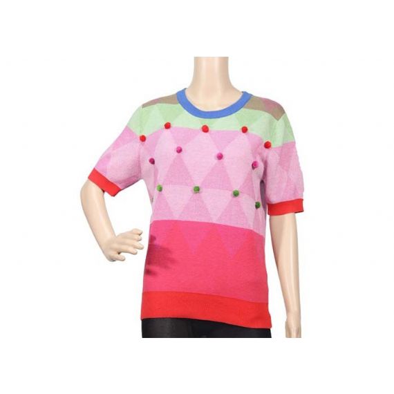 Suéter pulôver de malha solta de verão decoração de bola quadriculada com diamantes - 12104023