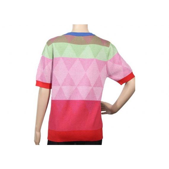 Suéter pulôver de malha solta de verão decoração de bola quadriculada com diamantes - 12104023