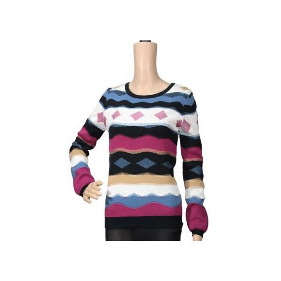 Suéter feminino manga dolman Intasia estampado diamante treliça malha feminina - 12104878