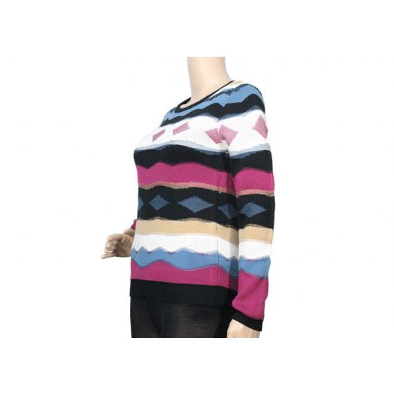 Suéter feminino manga dolman Intasia estampado diamante treliça malha feminina - 12104878