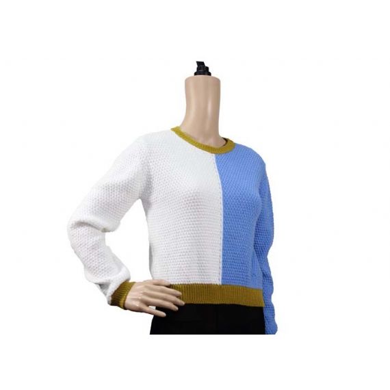 Suéter de gola redonda de malha casual solta para senhora - 12105004