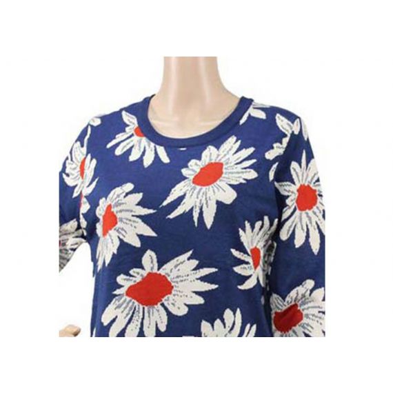 Suéter feminino de malha azul marinho feminino gola careca padrão jacquard para a primavera - 12105281