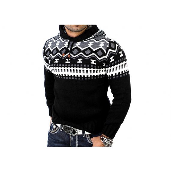 Camisolas de Natal elegantes Jacquard engraçadas, roupas de Natal bregas com capuz para homens - 11153754