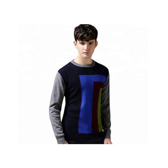 Suéter masculino primavera algodão 12 calibre gola redonda padrões intarsia suéter colorido - 11202618