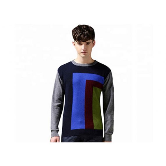 Suéter masculino primavera algodão 12 calibre gola redonda padrões intarsia suéter colorido - 11202618