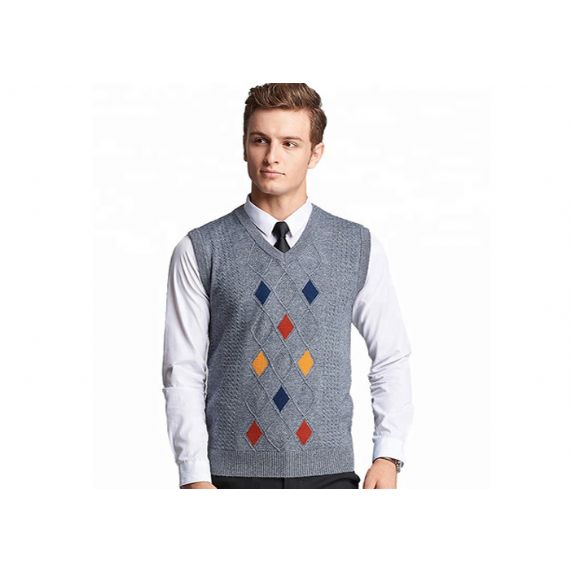 Suéter Masculino Sem Manga Suéter Acrílico Gola V Mola Cabo Suéter de Malha - 11202734