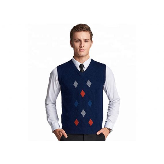 Suéter Masculino Sem Manga Suéter Acrílico Gola V Mola Cabo Suéter de Malha - 11202734