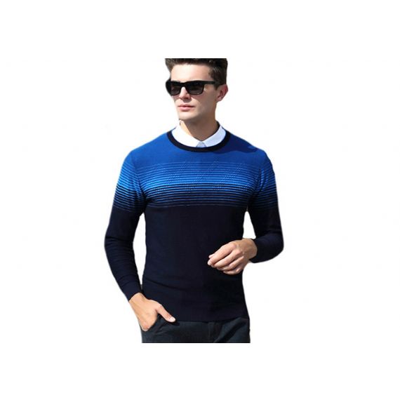 Suéter masculino casual de lã fina com gola redonda padrões de tricô estilo jacquard - 11202970