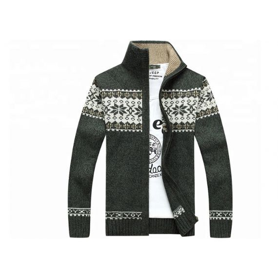 Colarinho Outono Manga Longa Zíper com Malha Jacquard Cardigan Suéter Masculino - 11611850
