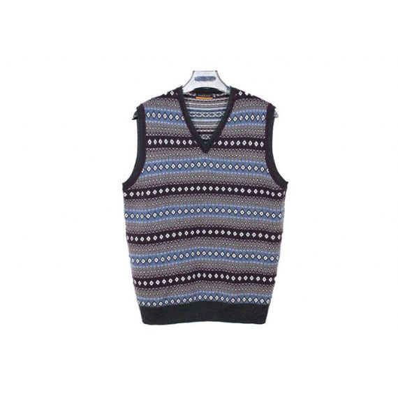 Suéter masculino de malha com decote em v design outono sem mangas em padrão jacquard - 11989460