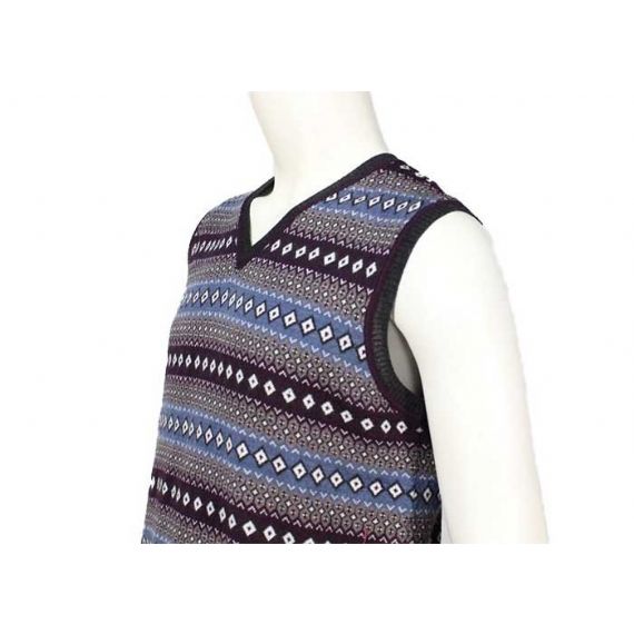 Suéter masculino de malha com decote em v design outono sem mangas em padrão jacquard - 11989460