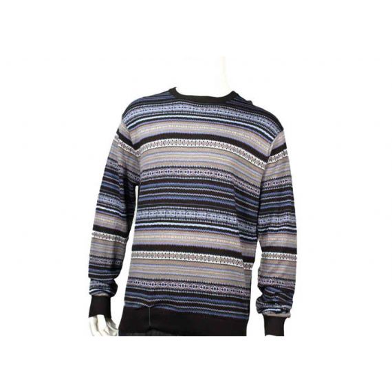 Suéter masculino de lã malha gola redonda pulôver de inverno masculino em padrão listrado - 11997101