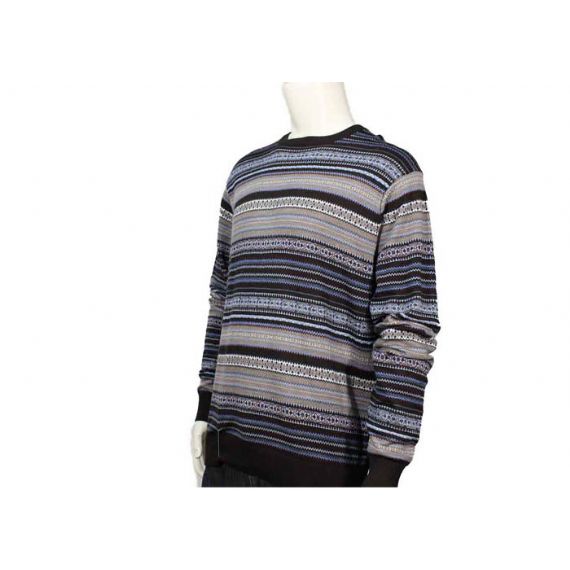 Suéter masculino de lã malha gola redonda pulôver de inverno masculino em padrão listrado - 11997101