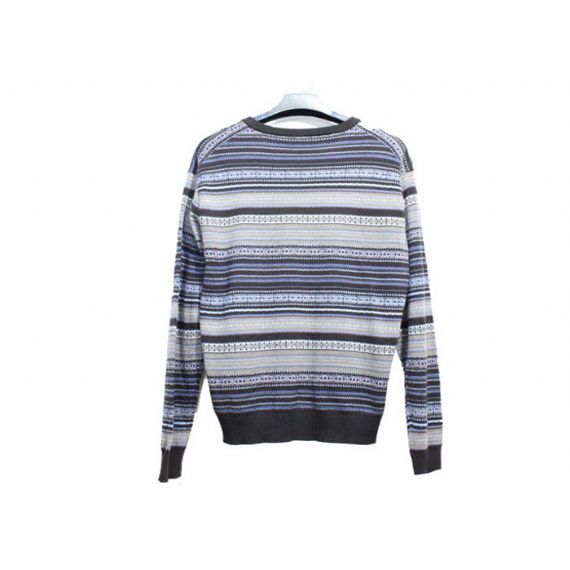 Suéter masculino de lã malha gola redonda pulôver de inverno masculino em padrão listrado - 11997101